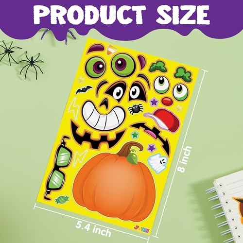 Image of JOYIN 36 PCS Halloween Pumpkin Stickers, Party Favor for Kids, Art Crafts Party Supplies, Pumpkin Decorating Face Sticker Sheets with 9 Designs, Halloween Goodies Classroom Activities Games