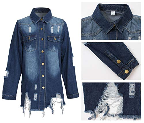 LaiyiVic Denim Jacket for Women Long Sleeve Classic Distressed Trucker Jean Jackets4