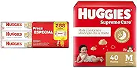 Kit Huggies Lenço Umedecido Puro e Natural 48 Unidades + Fralda Supreme Care M 40 Unidades