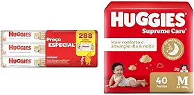 Kit Huggies Lenço Umedecido Puro e Natural 48 Unidades + Fralda Supreme Care M 40 Unidades