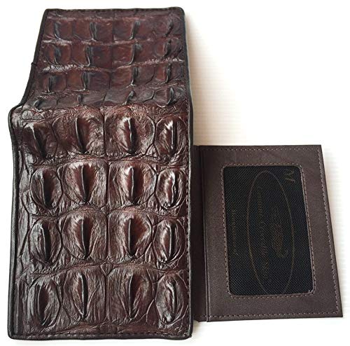 Julie Genuine Real Backbone Crocodile Skin Leather Man Bifold Dark Brown Wallet #TOP4