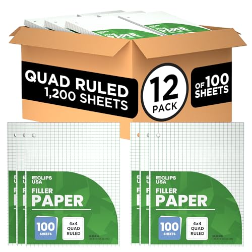 Loose Leaf Graph Paper 4 x 4 An Inch Quad Ruled Graph Paper 10.5 x 8 Graphing Paper 100 Per Sheets Per Pack 60 gsm (12 Pack)