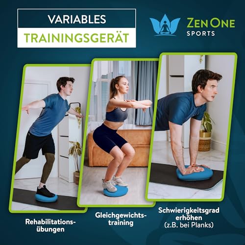 ZenOne Sports® Balance Kissen I Ballsitzkissen für Koordinations- & Rückentraining I Orthopädisches Sitzkissen I Luftkissen für Fitnesstraining inkl. Pumpe & Workout-Guide I Balancekissen