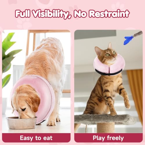 Image of Grand Line Inflatable Dog Cone Collar, Soft Pet Recovery After Surgery (M) | Does Not Block Vision | Protective Pet Neck Cone Alternative for Small, Medium, Large Dogs & Cats | Solid Pink