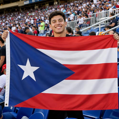 Image of AhfuLife Puerto Rico Flag 3x5 Ft, Large Puerto Rican Flags for Outside - Double Side with Brass Eyelets for Puerto Rican Party Decorations, Soccer Party Bar Garden Decoration Indoor Outdoor