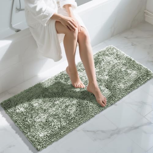 Image of Yimobra Long Bathroom Rugs Runner 55x24 Inch, Extra Thick Soft Absorbent Chenille Bath Mat, Non Slip Machine Washable, Quick Dry Bath Rugs for Bathroom Floor, Tub and Shower, Sage Green