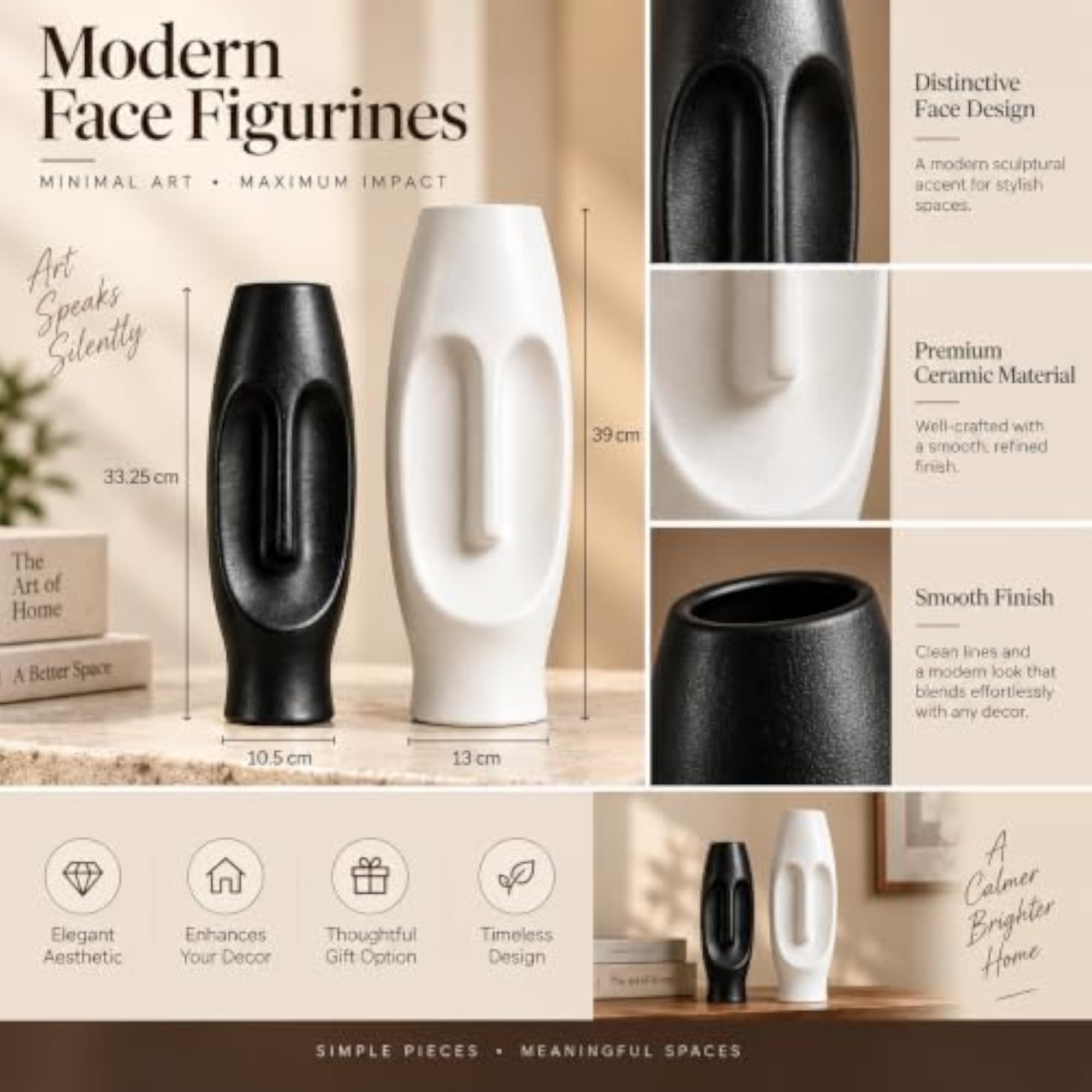Striking Abstract Face Figurine Sculpture Set for Home Decor