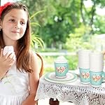 Whaline Tea Party Tableware Supplies Serves 24 Floral Tea Party Disposable Paper Dinnerware 24 9" Plates 24 7" Saucer Plate 24 9oz Tea Cups with Handle 48 Luncheon Napkins for Birthday Bridal Shower - Image 5