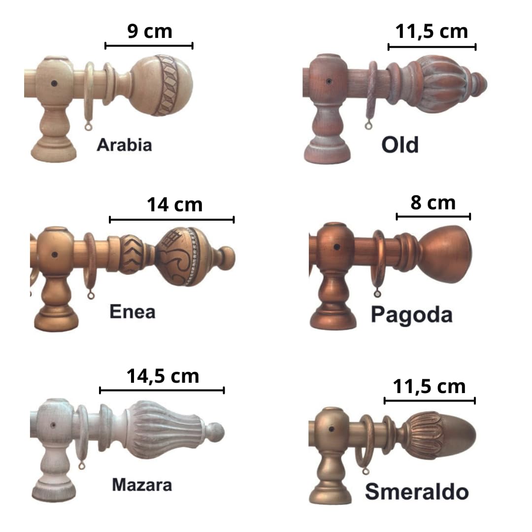 TENDAGGIMANIA ® Tringle a Rideau en Vrai Bois Italien - Personnalisable - Diamètre 35 mm - Mouvement Manuel avec Anneaux - Modèles et Finitions Antique - Couleur Ivoire Vieilli, 200 cm