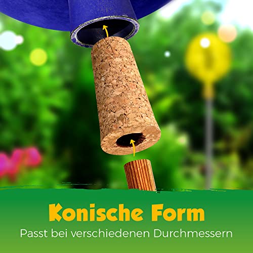 Korken für Rosenkugel | 5er Pack konischer Korkaufsatz für Gartenkugeln und Rosenkugelstäbe aus Presskork mit Sackloch Bohrung 10 mm |dekorative Befestigung im Garten