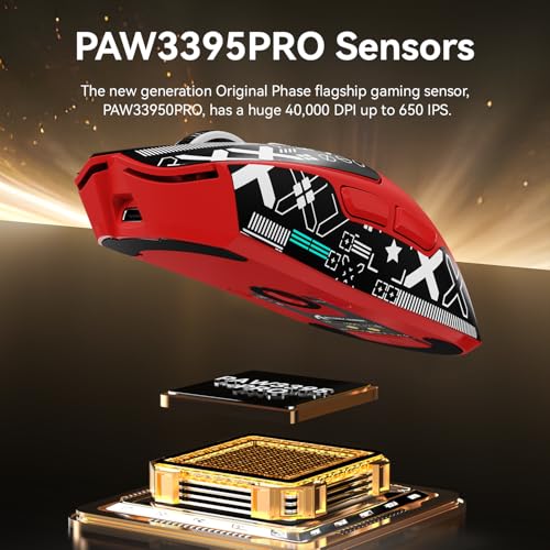 Image of MAMBASNAKE Attack Shark X1 Wireless Gaming Mouse with RGB Charging Dock,PAW3395 PRO Sensor 40K DPI,1KHz Polling Rate 53g Superlight Tri-Mode Computer Mice,5 Programmable Buttons for Win /MAC-Red&Tape