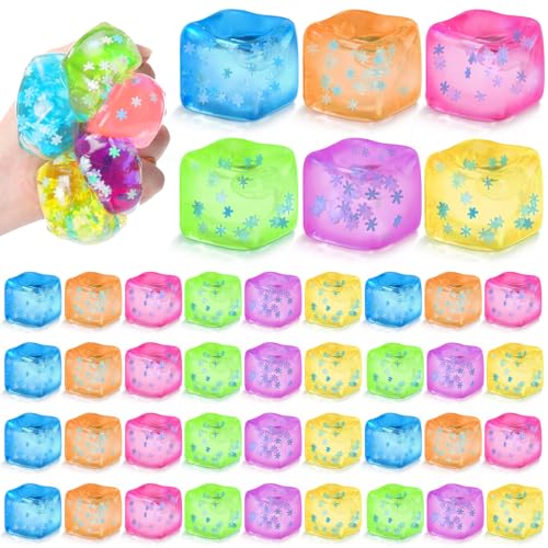 Gemscream 48 Pack Stress Cube with Snowflakes Slow Rising Ice Cube Stress Balls Sensory Squeeze Ball for Anxiety Relief for Party Favors Prizes Goodie Bag Stuffers (Colorful)