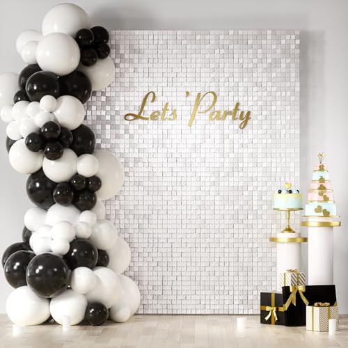 COKAOBE Matte White Sequin Wall Backdrop, 24PCS Square Sequin Shimmer Backdrop Panel, Photo Backdrops for Birthday, Anniversary, Wedding, Graduation & Bachelorette Party Decoration by COKAOBE - Used condition - US$63.69