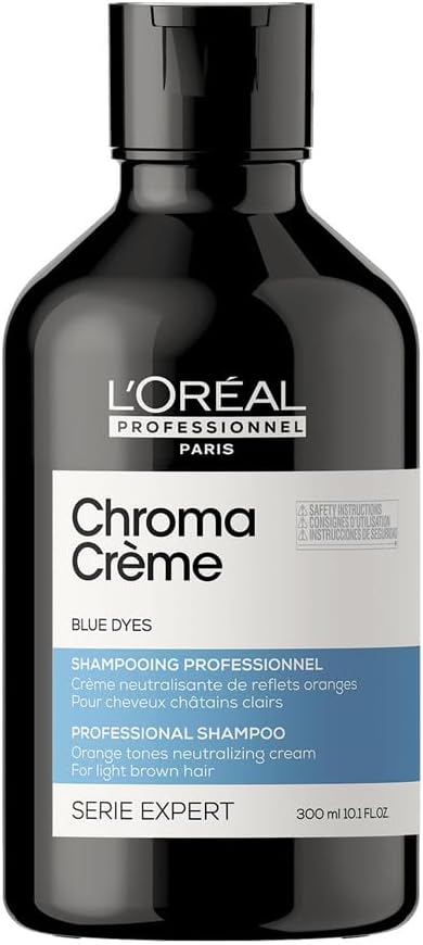 L’Oréal Professionnel, Kleurcorrigerende Shampoo, Voor Bruin Haar, Neutraliseert Ongewenste Oranje Kleurkarakters, Met Blauwe Pigmenten, Chroma Crème, 300ml