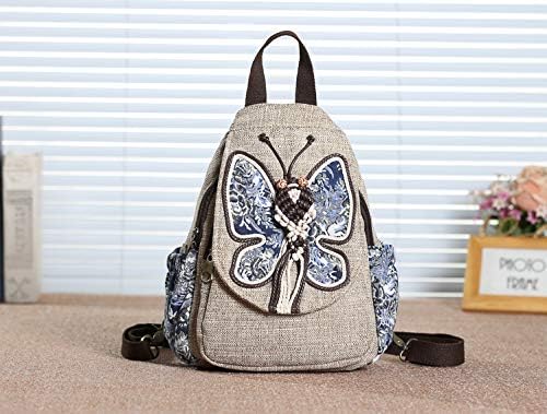 Vista 6 de HUANGGUOSHU Bolso tipo mochila para mujer, estilo bohemio, pequeño, convertible, con diseño tejido y hongo, para mujer hippie, Beige, Mochilas