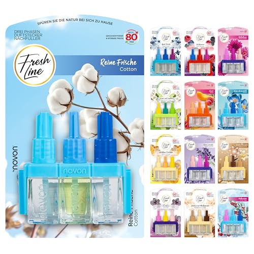FRESH LINE Duftstecker Nachfüller 3er Pack (3x7ml) 3-Phasen-Wechsel komp. zu 3VOLUTION Lufterfrischer 6 Düfte: Wildbeeren Jasmin Limetten Aprilfrisch Goldene Orchidee Vanille Orchideen