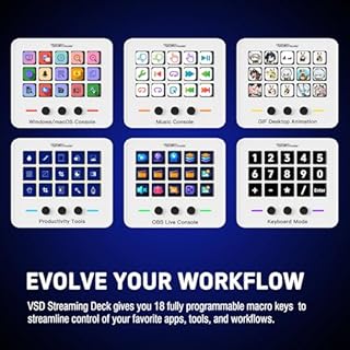 VSDINSIDE Macro Keypad, Stream Controller Deck Gaming Streaming Shortcut Keyboard, 18 Programmable Keys Customizable Visual AI Pad USB Soundboard for OBS, YouTube, Desk Office Setup, Laptop, PC, Mac