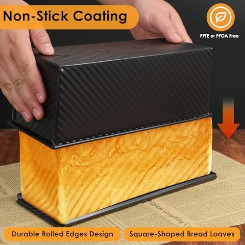 2-Pack Black 13inch Pullman Loaf Pan with Lid, Premium Non-Stick Coating Bread Pan, PFTE and PFOA-Free, Safe and Healthy Baking for Homemade Bread with Family-sized - Thumbnail 4