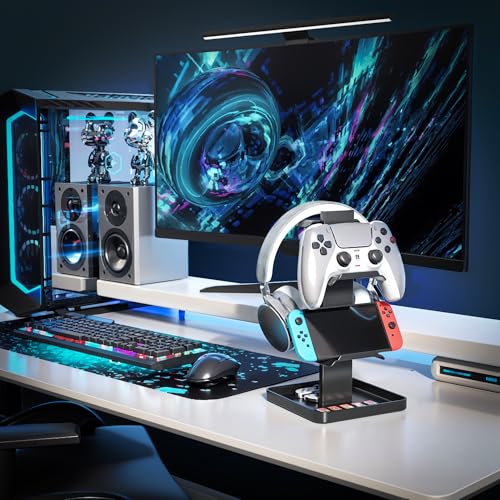 Josmimic Upgraded Headphone Stand & Controller Holder – Metal Headset Hanger with Bottom Storage for Headphones, Game Controllers of Switch, iPad, PS5/PS4, and Mobile Devices - Image 5