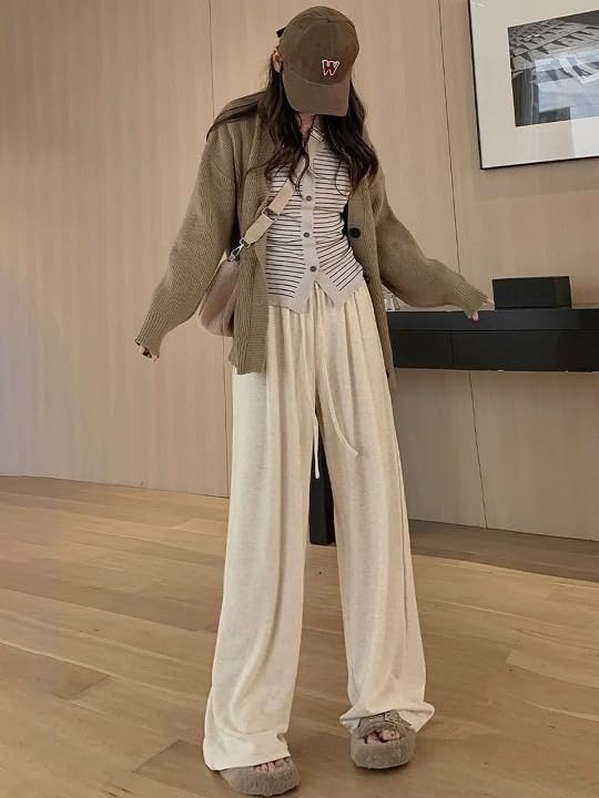 Image of KOTTY Women's Solid|Drawstring|Wide Leg Style|High Rise|Office wear Pant
