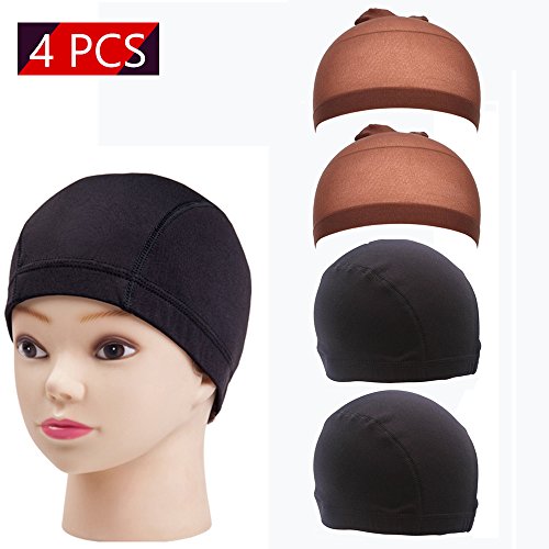 Soft Silk Wig Cap, Neutral Dome Style Wig Cap, Stretch Hair Care Cap Spandex Dome Cap, Mesh Dome Cap Wig Making Caps Costume Wig Cap Wig Accessories (2 Pcs Silk Wig Cap, 2 Pcs Mesh Dome Cap)