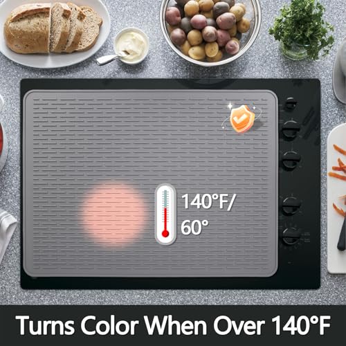 Thermochromic Stove Top Cover for Electric Stove - Silicone Stove Mat for Glass Top, Glass Cooktop Protector, Range Covers for Electric Stove (Gray-Pink,Temperature-changing)