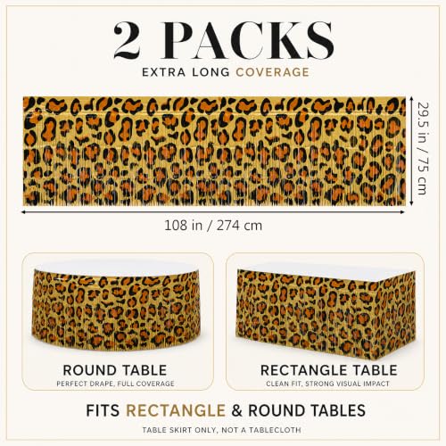 Image of Bupelo Cheetah Print Birthday Table Decorations, 2 Pcs Leopard Table Skirts | Tinsel Metallic, Leopard Birthday Decorations, Cheetah Print Party Decorations for Bachelorette Jungle Animal Party Supplies