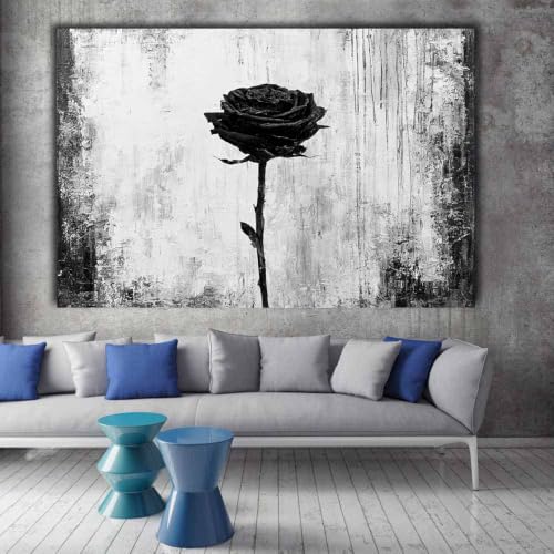 Tableau en noir et blanc grunge rose noire impression sur toile