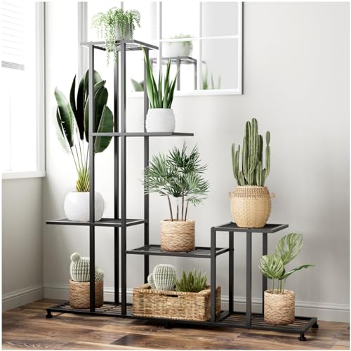 HOYRR Soporte para plantas de metal,soporte multifuncional de metal para plantas de 5 niveles, interior/exterior patio jardín balcón terraza estante para...