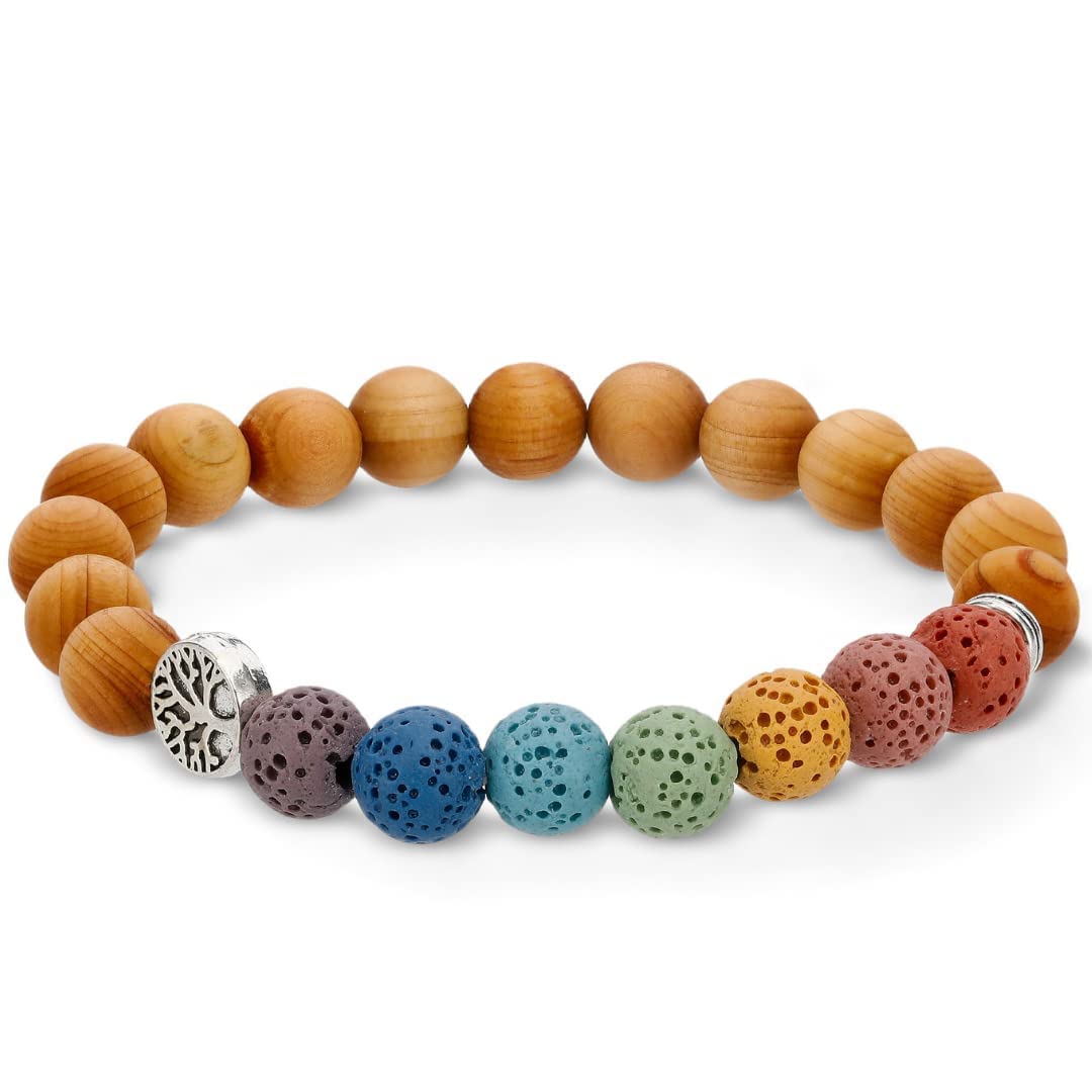 Pulsera chakra de piedra volcánica y cuentas de madera, piedras naturales auténticas, regalo ideal para familiares y amigos.