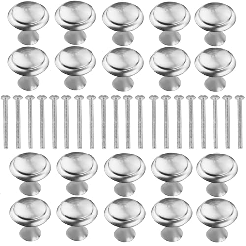 IUSOT Round Drawer Knobs 20 Pcs Stainless Steel Cabinet Knobs Handles Pulls with Screws Polished Pull Handles for Furniture Kitchen Wardrobe Bedroom Furniture 27mm