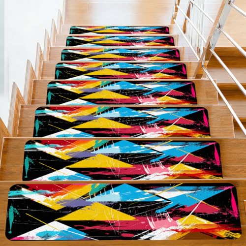 Peldaños para escaleras antideslizantes y lavables de 20x76 cm con estampado triangular 2