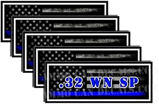 Speed Demon Hot Rod Shop LLC .32 WN SP Blue Line American Flag Ammo Can Labels Ammunition Decals Army Firearm Labels 5 Pack Vinyl 3