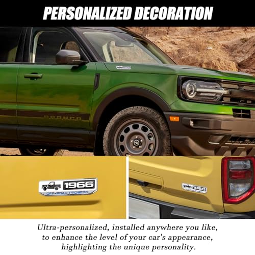 Image of 5.5 inches Badge Emblem for Bronco, 1966 Off-Road Prowess, Stainless Steel, 3D Emblem for Tailgate and Sides Compatible with Bronco & Bronco Sport 2021 2022 2023 2024 Accessories (Silver & Black)