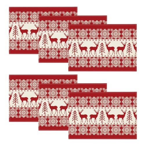 Platzdeckchen Weihnachten Stoff 27 Artoid Mode Rentier Weihnachten Platzsets 6er Set, 30x45cm Winter Xmas...