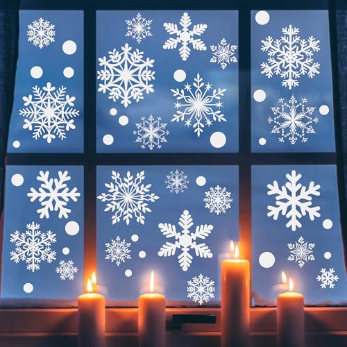 HIKUIBU 364PCS Snowflake Window Clings, Christmas Window Clings Snowflakes Stickers Decals Holiday Winter Indoor Decorations for Glass Windows Home Party Bedroom Decor (10 Sheets)