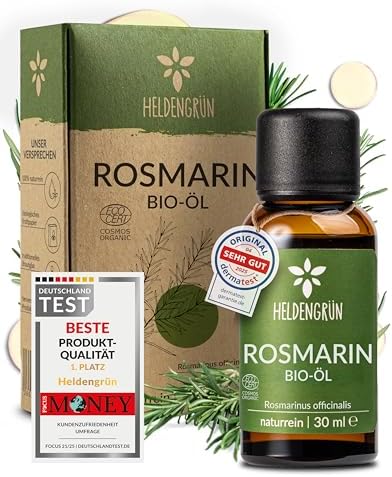 Heldengrün® Organic Rosemary Oil (High Dose), Stimulates Hair Growth, Hair Oil for Hair Loss, 100% Natural Rosemary Oil, Rosemary Hair Oil