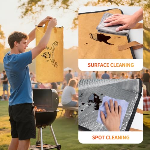 BBQ Blanket for Resting Meat: Insulated Smoker Blanket & Brisket Rest Bag, Reusable Meat Warmer for BBQ Compatible with Traeger & Pit Boss Smokers BBQ Gift for Dad Grillers (Tan)