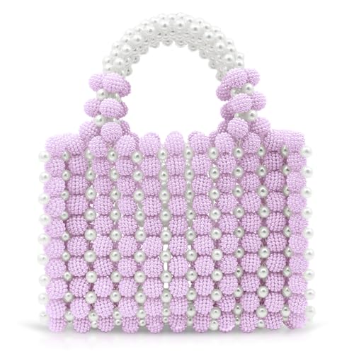 Women Pearl Purse,Pearl Clutch, Evening Bags, Square Artificial Pearl Clutch, White Purse for Party Wedding Travel(Purple)