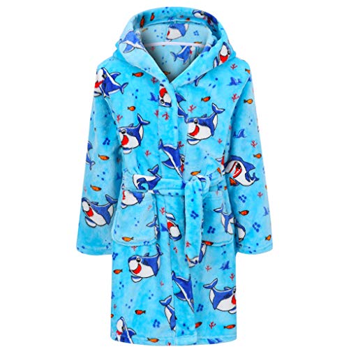 Boys Girls Bathrobes,Toddler Kids Hooded Robes Soft Children's Flannel Bathrobes Hoodie Pajamas Sleepwear for Girls Boys (Shark Lovely, 4T)