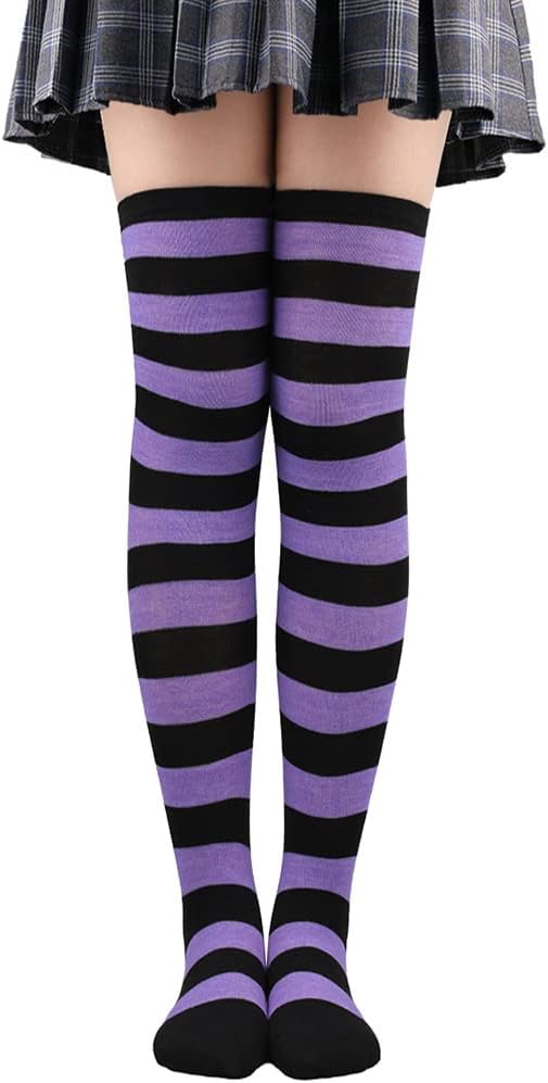 Womens Thigh High Socks Striped Long Over The Knee Socks Funny Crazy Halloween Costume Stockings, Wide Stripes - Image 9