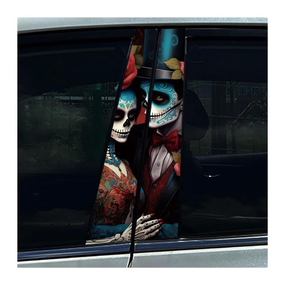 Body Parts 2pcs Skeleton Sugar Skull Lovers Couple CP Car B Pillar Waterproof Sticker Auto Center Column Decals(E)
