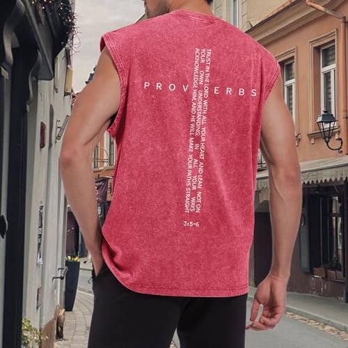 Image of Christian Gym Workout Tank Tops for Men Vintage Bible Verse Cross Graphic Sleeveless Muscle Shirts Acid Wash Tanks Top