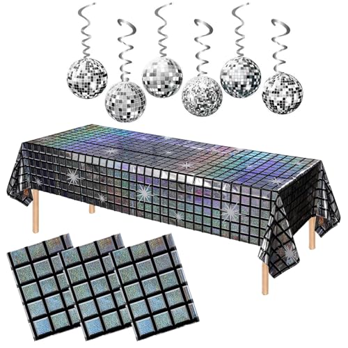 ZXTGBQ Lot de 3 Chemin de Table Disco, Lot de 6 Décor Boule Disco, Paillettes ArgentéEs, pour Anniversaire, Mariage et Parti