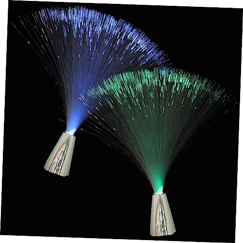 Housoutil 2 luces LED coloridas de fibra óptica que cambian de color, lámpara de fibra para boda, Navidad y decoración del hogar, funciona con pilas no incluidas