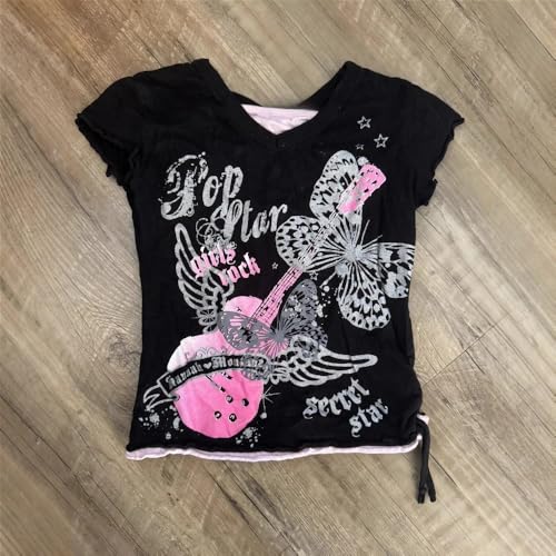Image of Kawaii Cutecore Harajuku Y2k 2000s Tops Summer Preppy Aesthetic Alt Goth Emo Short Sleeve Graphic Tees