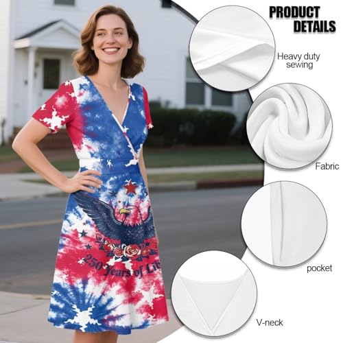 Image of Women's Summer Formal Dresses Short Sleeve Wrap V Neck Dresses Bridesmaid Wedding Guest Dress with Pockets