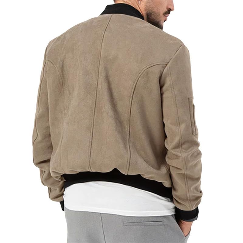Image of Mens Faux Suede Bomber Jacket Varsity Jacket Windbreaker Vintage Casual Lightweight Leather Coats Jackets