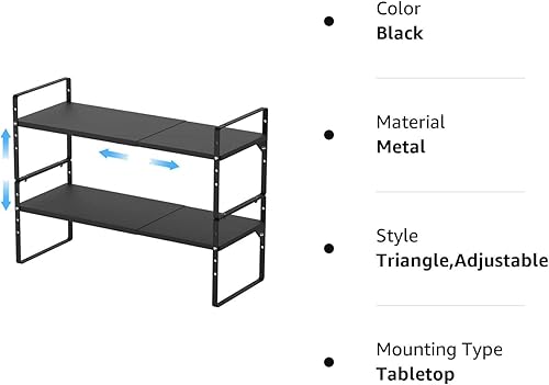 Miniatura 10 de Paquete de 2 organizadores de estantes de gabinete de cocina expandibles, estantes de almacenamiento de despensa de metal apilables, estante de