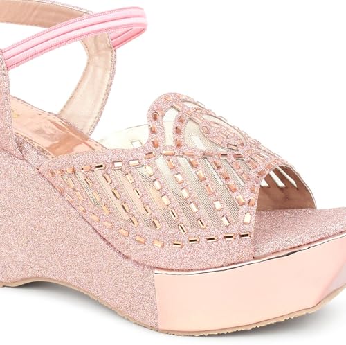 Image of Action Women's Glitter Platform Sandals| Block Heel|Cross-Strap Design with Ankle Strap| Bronze